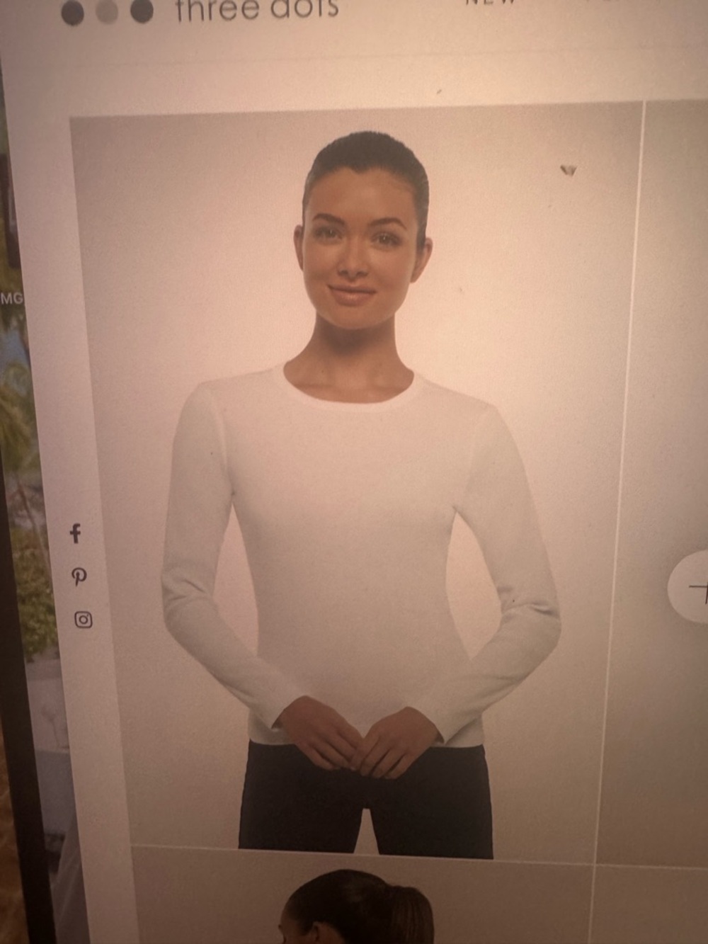 Three Dots White Long-Sleeve Crewneck Top